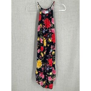 Old Navy Dress Girls XL 14 Black Floral Boho Halter Summer Tropical Sleeveless
